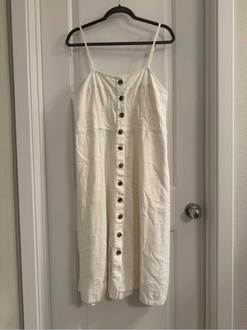 Universal Cream Button-Front Midi Dress with Spaghetti Straps